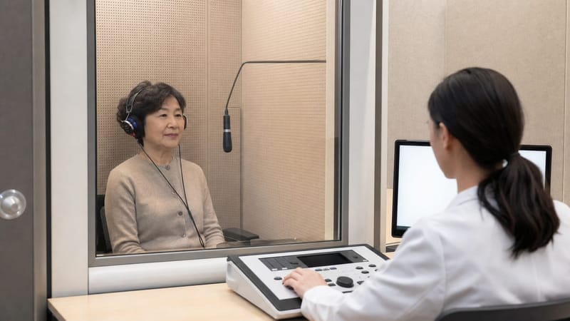조용한 부스 안에서 이뤄지는 순음청력검사는 진단의 기본이 되는 절차입니다