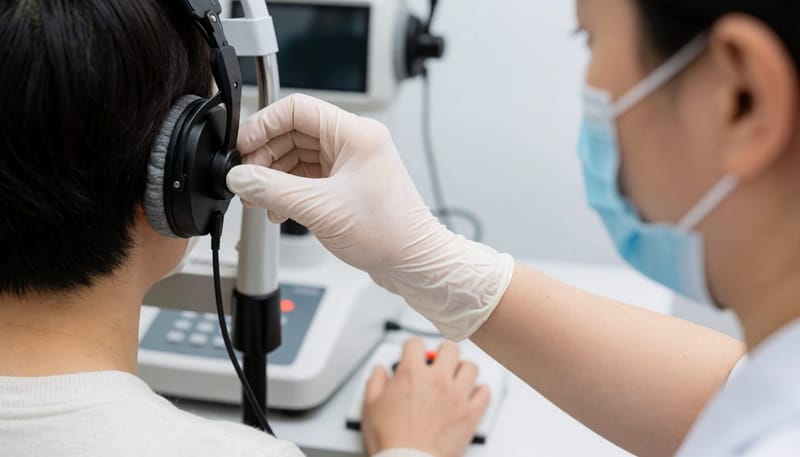 순음청력검사가 진행되는 방음 부스 내부