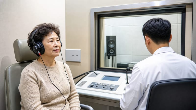 청력검사는 소리 자극에 대한 반응을 측정해 손실 정도를 확인하는 절차입니다.