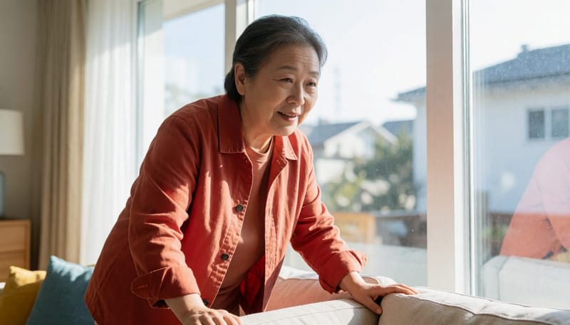 갑자기 몸의 중심을 잡기 어려운 어지럼증을 느끼는 모습