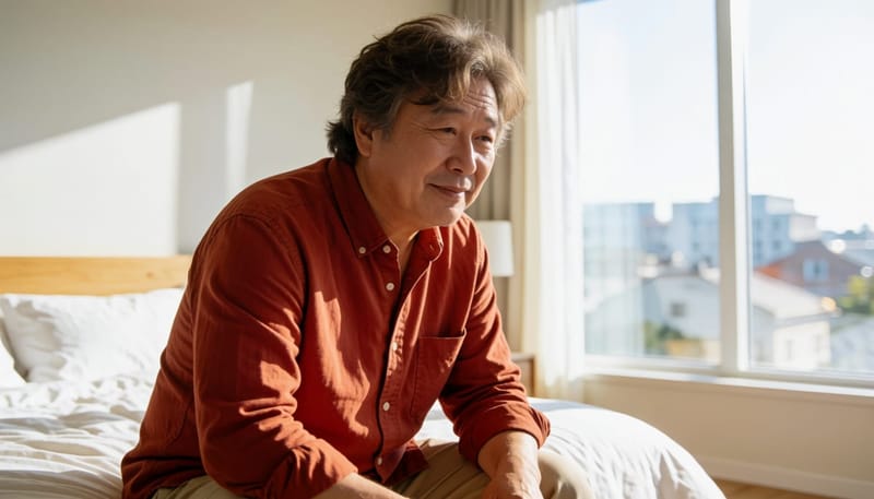누웠다 일어날 때 3단계로 천천히 움직이는 습관은 기립성 어지럼증을 줄이는 데 도움이 됩니다.