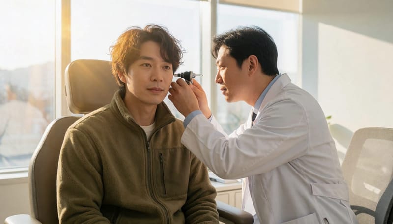 이경검사로 고막 상태를 확인하는 모습