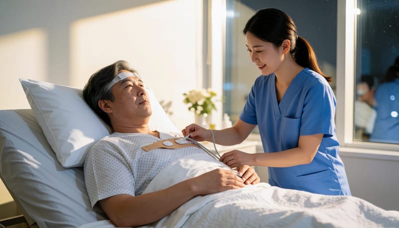 수면다원검사는 뇌파, 호흡, 산소포화도 등을 동시에 기록하는 방식으로 진행됩니다.