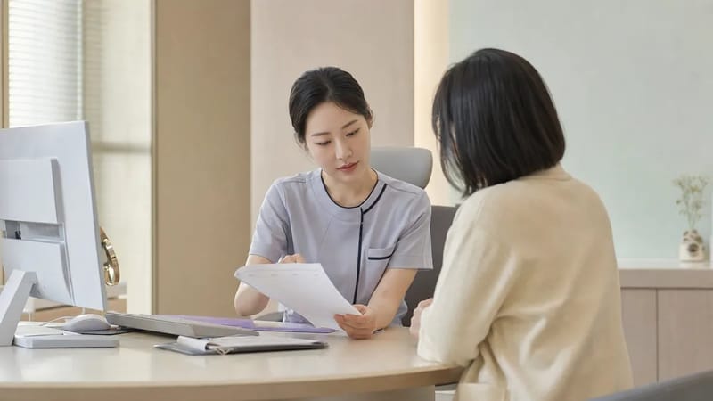 문진에서 최근 식사와 복용 중인 약을 확인하는 모습