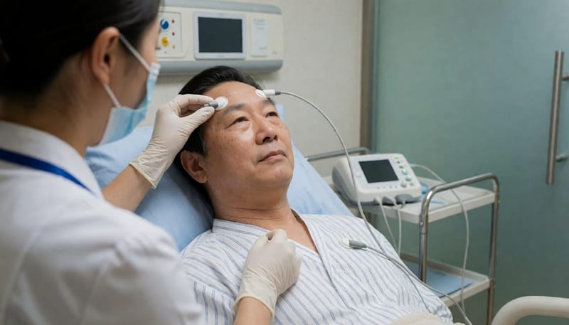 수면다원검사는 밤새 호흡과 뇌파, 산소포화도를 함께 기록하는 검사입니다