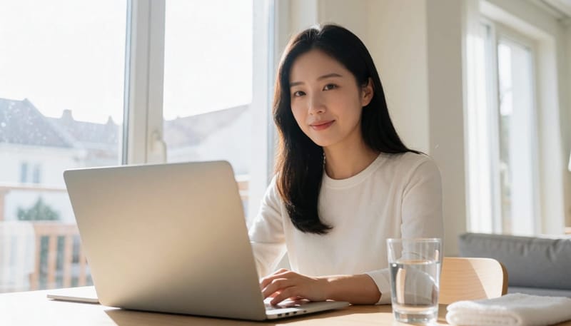 눈가를 지그시 누르며 휴식을 취하는 여성