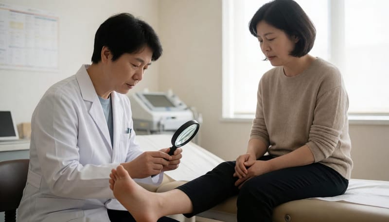 피부과에서 발톱 상태를 진료받는 환자의 모습