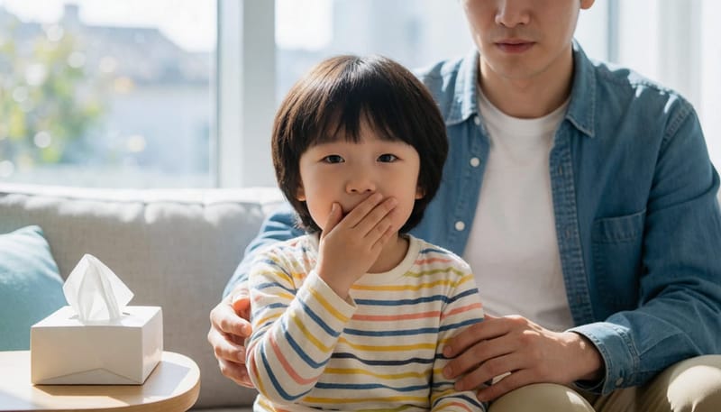 콧물 없이 마른기침만 계속하는 아이의 모습