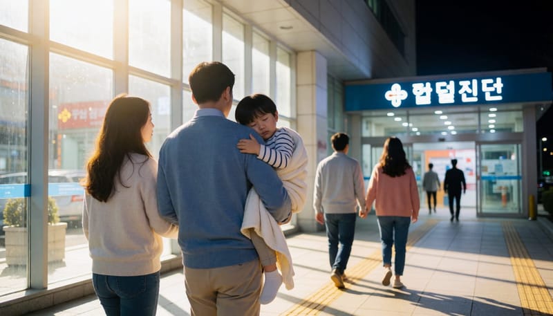 밤중에 아이를 안고 병원 응급실로 향하는 아빠