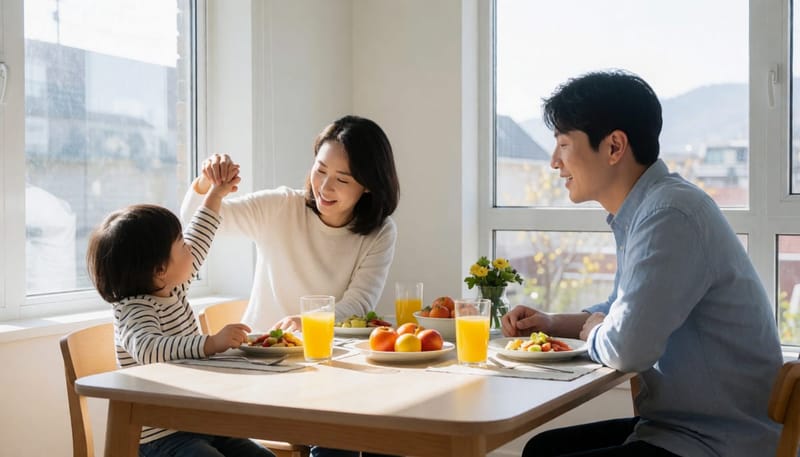 새로 자라나는 손톱을 가족이 함께 확인하는 모습