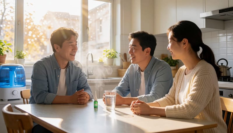 건조한 실내 환경 속 생활 습관을 보여주는 장면