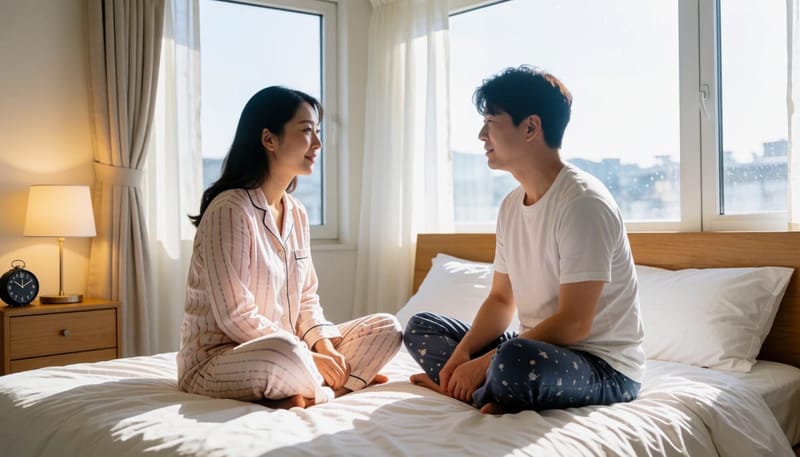 잠자리에 들기 전 종아리 스트레칭을 하는 여성
