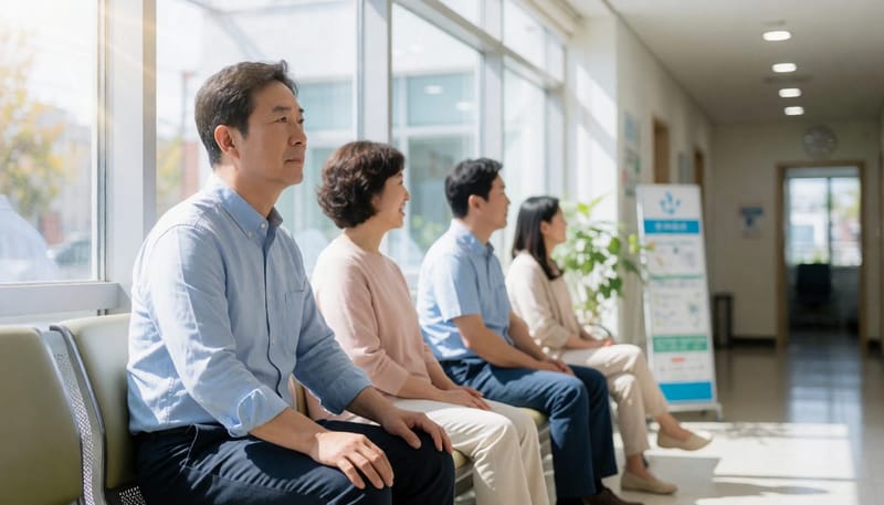 병원 대기실에서 진료를 기다리는 남성