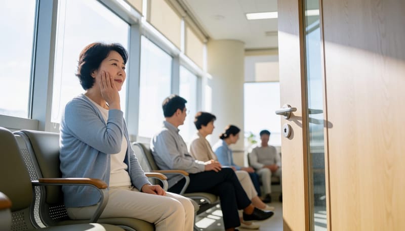 증상이 심해져 진료실 앞에서 기다리는 환자의 모습