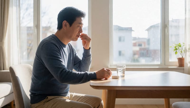 코피가 났을 때 고개를 숙이고 코를 압박하는 남성