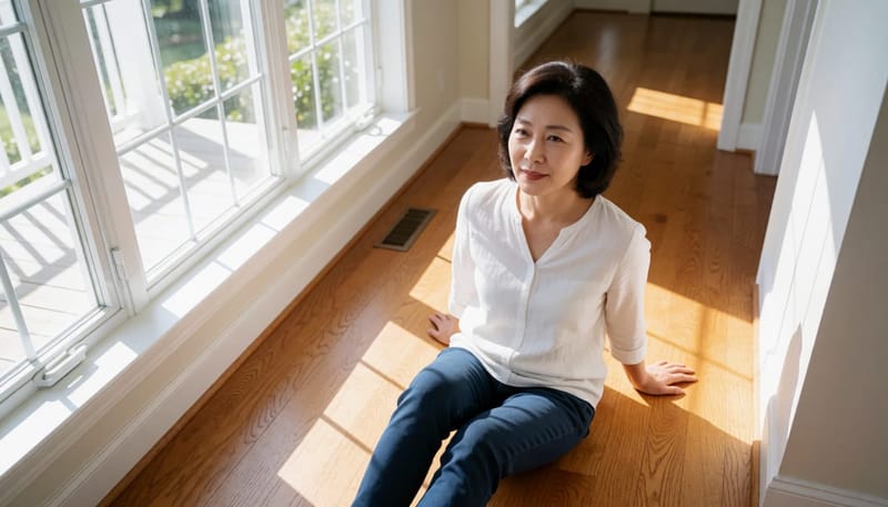 복도에서 미끄러져 주저앉은 여성