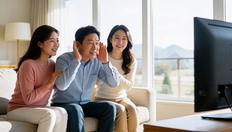 소리가 잘 들리지 않아 애쓰는 남성의 일상 모습