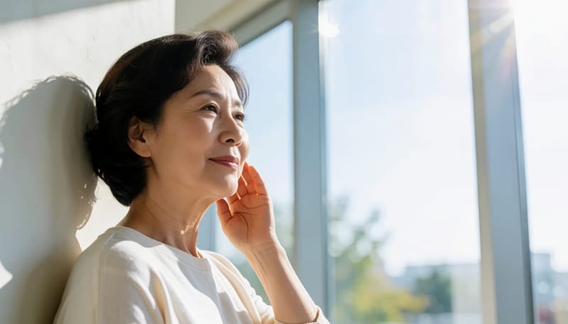 측면에서 본 볼과 턱선의 처짐을 보여주는 얼굴 윤곽