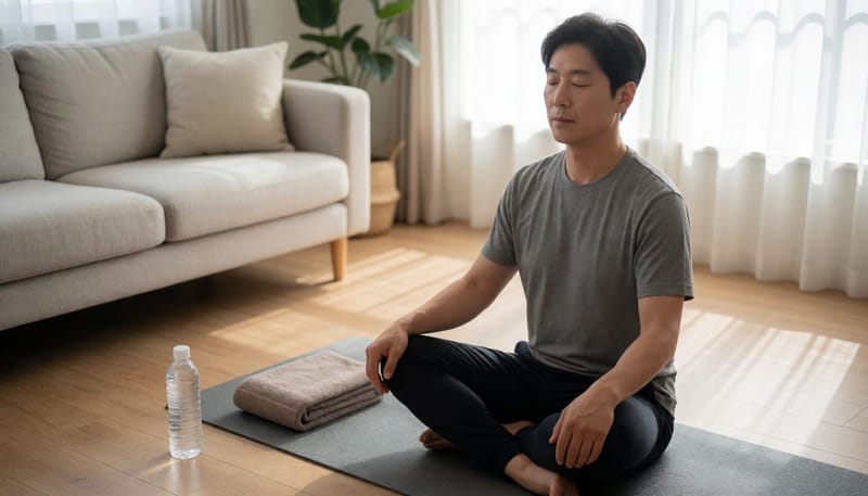 이완요법으로 호흡을 가다듬으며 명상하는 남성