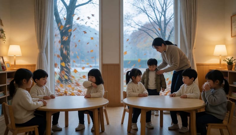 환절기 아침 유치원에서 감기 기운을 보이는 아이들