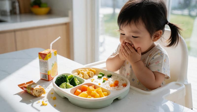 편식으로 야채와 밥은 남기고 과자와 주스만 찾는 아이의 식탁