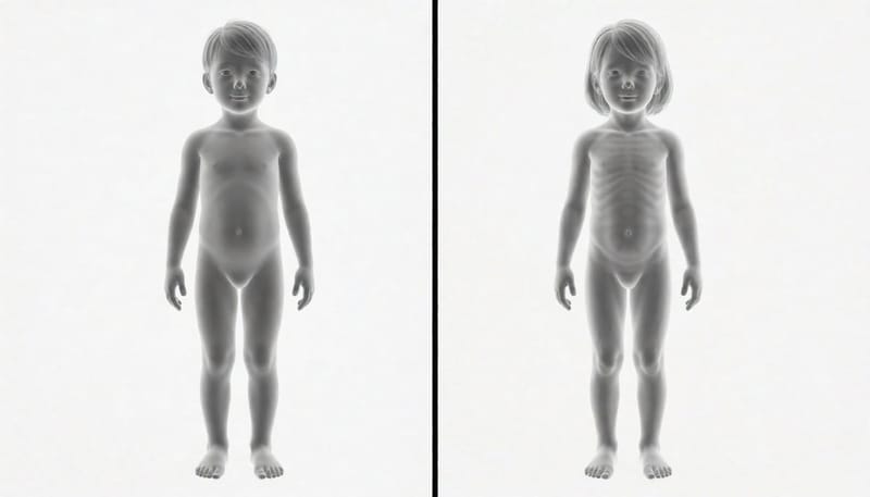 정상적인 수분 균형과 과도한 갈증·소변량을 보이는 몸 상태를 좌우로 비교한 그림