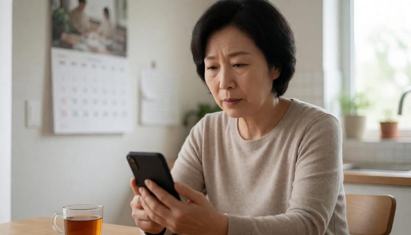 백신 관련 정보를 스마트폰으로 확인하는 여성