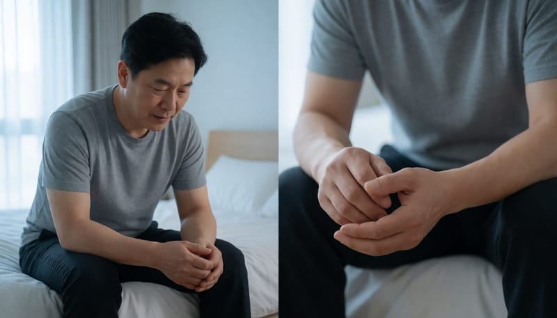 아침에 발뒤꿈치 통증을 느끼는 남성