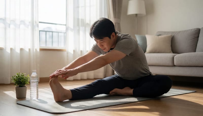 아침 스트레칭으로 생활습관을 개선하는 남성