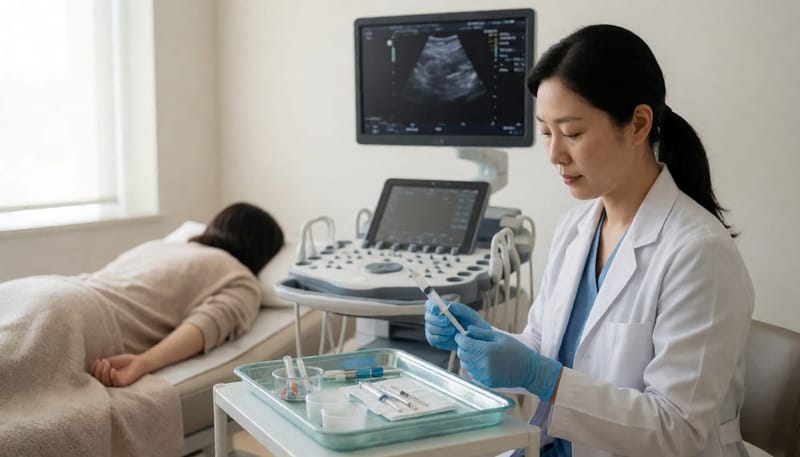 프롤로주사 등 주사치료를 준비하는 의료진과 진료실 전경