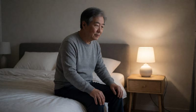 밤에 잠 못 이루는 중년 남성