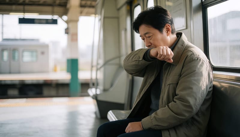 기침을 자주 하는 중년 남성의 일상 모습