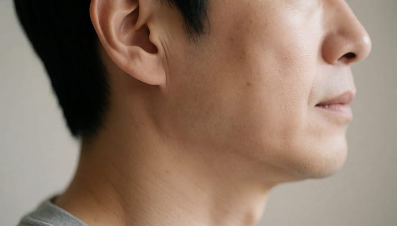목과 귀 주변 혈관 부위를 클로즈업으로 강조한 사진
