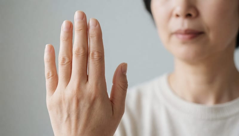 마디가 굵어지고 부어 보이는 손가락 관절을 클로즈업한 사진