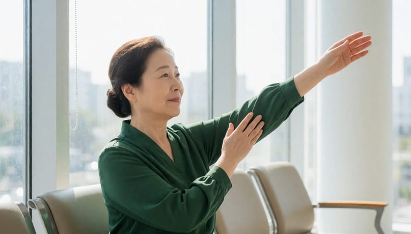 어깨를 들어 올리기 힘들어하는 모습은 동결견의 대표적인 신호입니다.