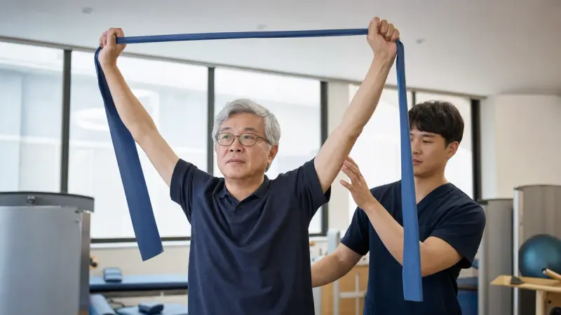 통증이 가라앉은 뒤 시작하는 운동치료는 어깨 기능 회복에 중요한 역할을 합니다.