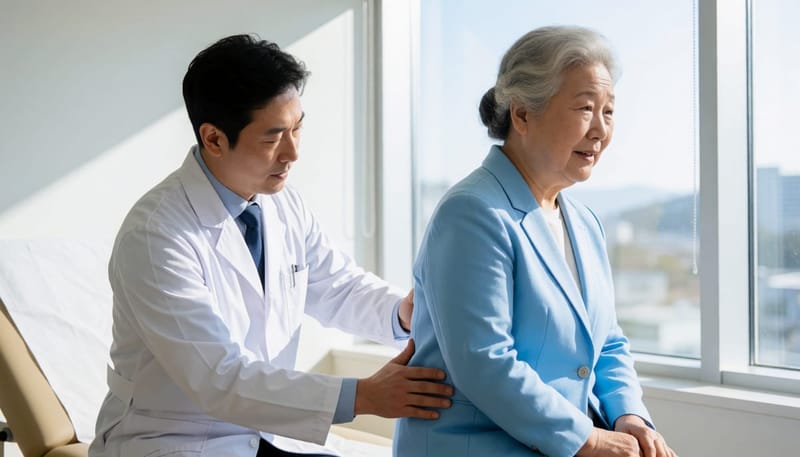 통증이 다리까지 뻗치거나 2주 이상 이어진다면 전문의의 진찰과 평가가 필요합니다.