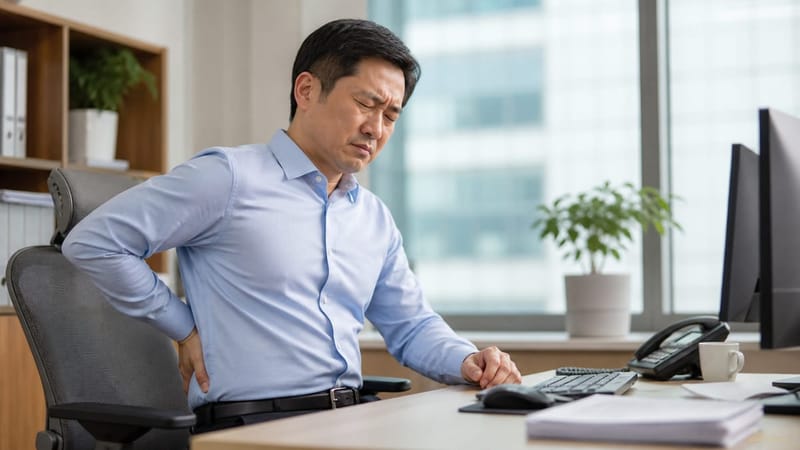 장시간 앉아 있는 자세는 허리 주변 근육의 지지력을 떨어뜨립니다.
