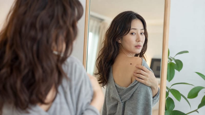 크기 변화나 통증 여부를 스스로 확인해보는 모습