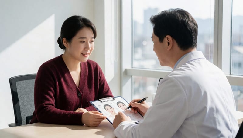 치료 방법을 비교하며 상담받는 모습