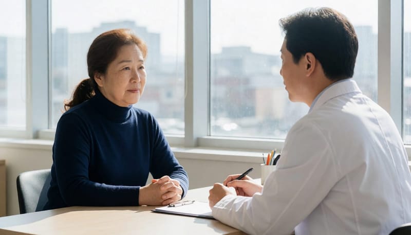 검사 결과를 두고 치료 방향을 상담하는 모습