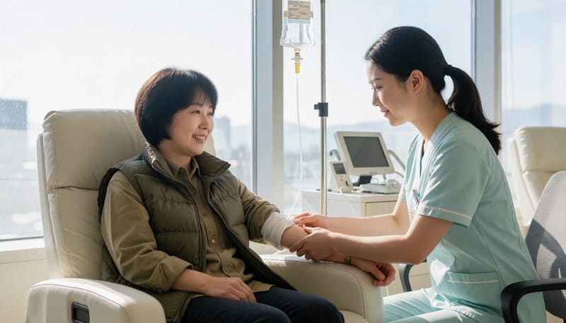 정맥주사는 보통 20~30분에 걸쳐 주입되며 이후 짧은 관찰 시간을 거칩니다