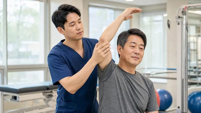 통증이 가라앉은 이후에는 재활 운동으로 굳은 관절을 서서히 풀어줍니다