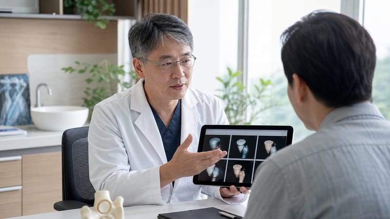 치료 방법을 비교해 설명하는 진료 장면
