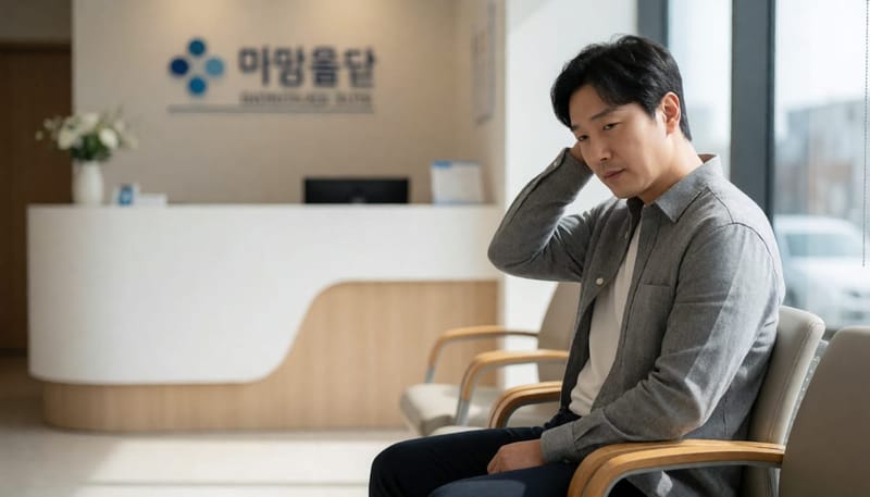 두피 상태가 걱정되어 병원을 찾은 남성의 모습