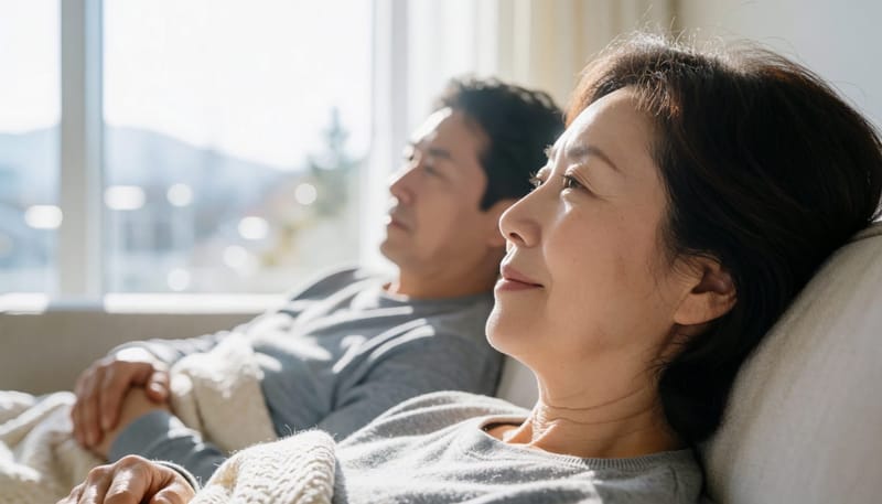 물린 자국이 있는 목 부위와 체온을 재는 여성의 모습