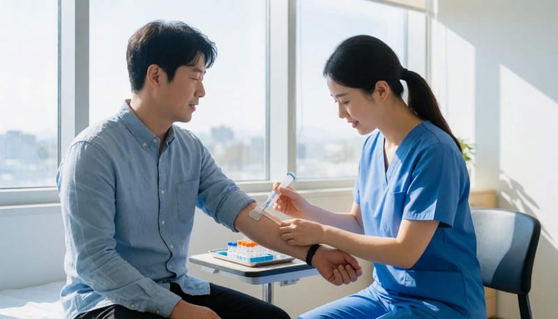 병원에서 혈액 검사를 위해 채혈하는 모습