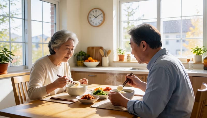 일정한 시간에 소박한 집밥을 먹는 60대 부부