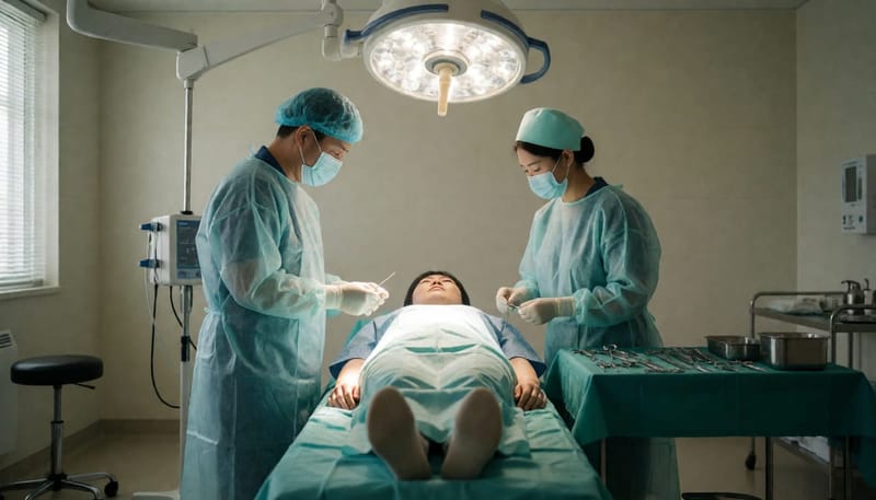 수술실에서 제거 시술을 준비하는 의료진