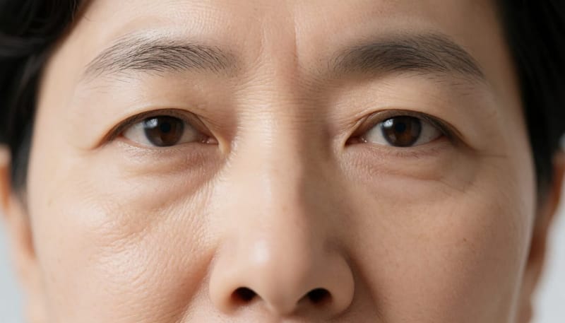 미간과 콧볼 부위에 나타난 붉은 각질 병변의 클로즈업